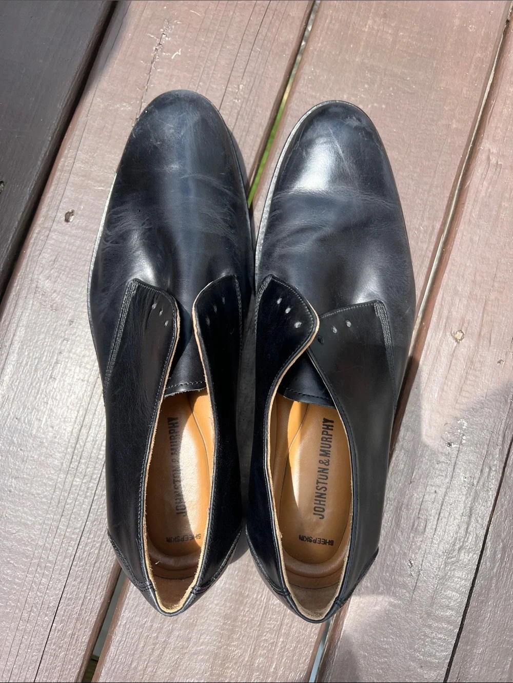Johnston & Murphy Black Sheepskin Oxfords